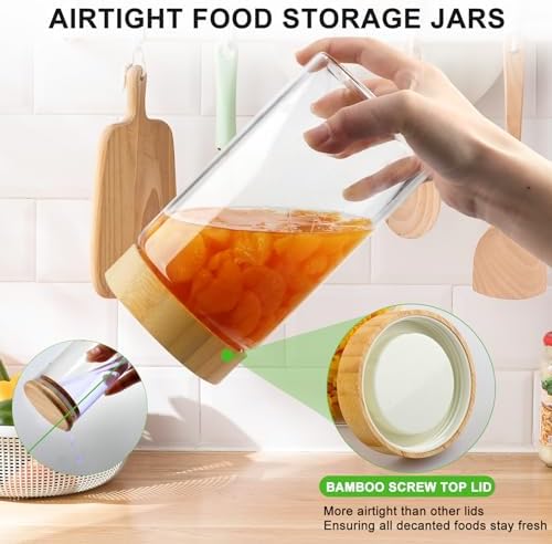 AISIPRIN Airtight Glass Jar with Lid, Glass Storage Containers with Screw On Bamboo Lids, for Cookie, Pasta, Cereal Storage Containers, 5Pcs 80oz 50oz 27oz Canisters Sets for the Kitchen
