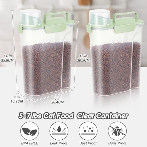 LEAWALK 5Lbs /6Qt/5L Airtight Cat Dog Food Storage Container with Upgraded Large Nozzle BPA-Free, Pet Food Storage Containers for Rice, Grain, Pet Food, Flour, Dog Treat Storage-2 Pack Green