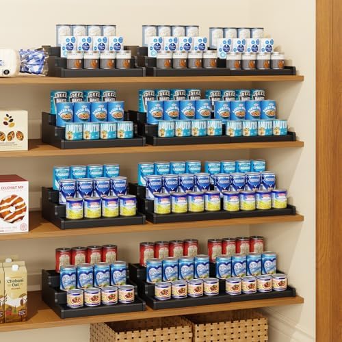 3-Tier Expandable Bamboo Can Organizer for Pantry, Holds 24 Cans, Black