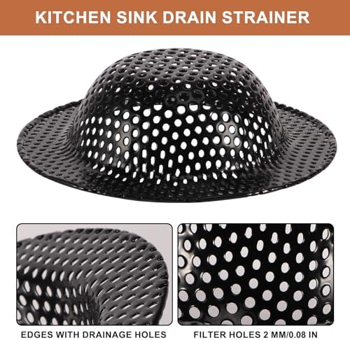 2 Pcs Black Stainless Steel Mesh Sink Drain Strainer, 4.45" Top/2.95" Kitchen Filter Trap Basket,Large Food Catch for Bathroom Bathtub Wash basin Floor drain balcony RV Drain Hole Electroplated Coatin