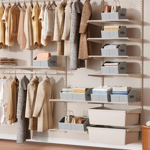 Homsorout Closet Organizers Bins 18 Packs - Large Closet Shelf Organizer with Handles, Fabric Trapezoid Storage Bins, Collapsible Storage Cubes for Clothes, Towels, Light Gray