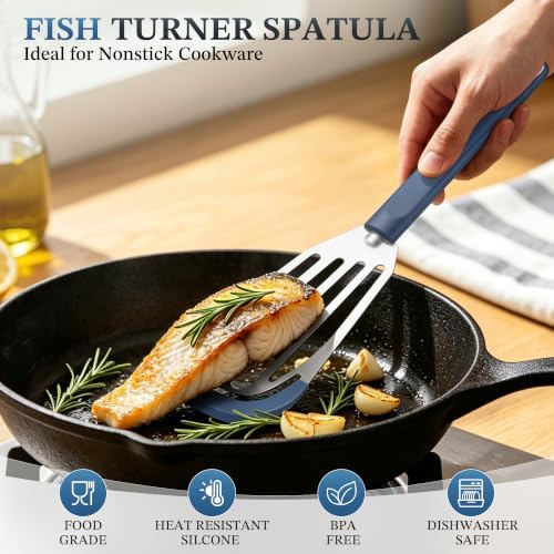 2Pcs Silicone Fish Spatula for Nonstick Cookware,Slotted Turner for Cooking