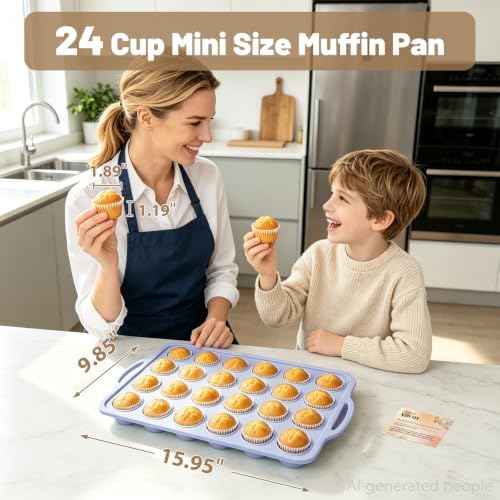 Blue Mini Silicone Cupcake Pan: 2 Pack 24 Small Cupcake Tin for Baking