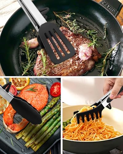Kitchen Tongs for Cooking, Stainless Steel, Non Scratch Silicone Tip,3 Pack
