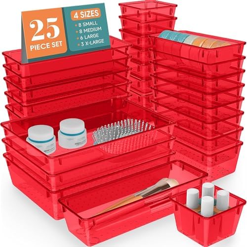 25 PCS Plastic Drawer Organizer Set, Makeup Organizers and Storage Bins