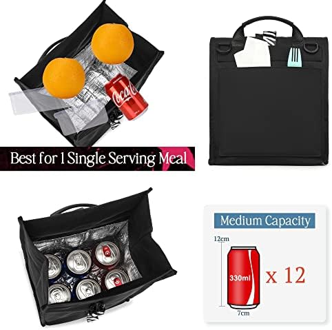 SUNNY BIRD Insulated Lunch Bag Rolltop Lunch Box (Black with white strap)