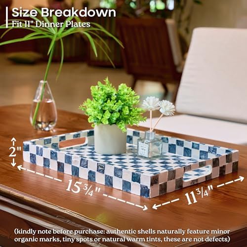 CHI AN HOME 16"x12" Capiz Shell Coastal Decorative Serving Tray, Navy Blue