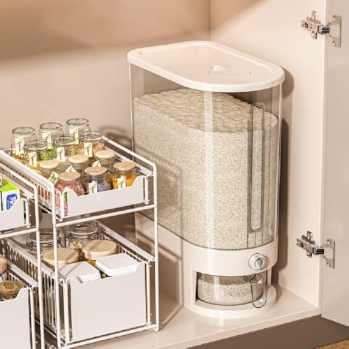 Large Rice Dispenser 25Lbs, Cereal Dispenser Rice Container Food Storage Container with Measuring Cup, Cereal Containers Storage Kitchen Storage Household Rice Pet Food Holder (25LBS)