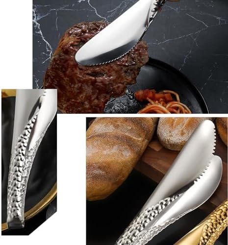 2 Pack 8 Inch Silver Salad Tongs Serving Tongs 8 Inch Stainless Steel Cooking Utensils Non-slip & Easy Grip Metal Tongs Small Tongs for Serving Appetizers Buffet Dessert Table