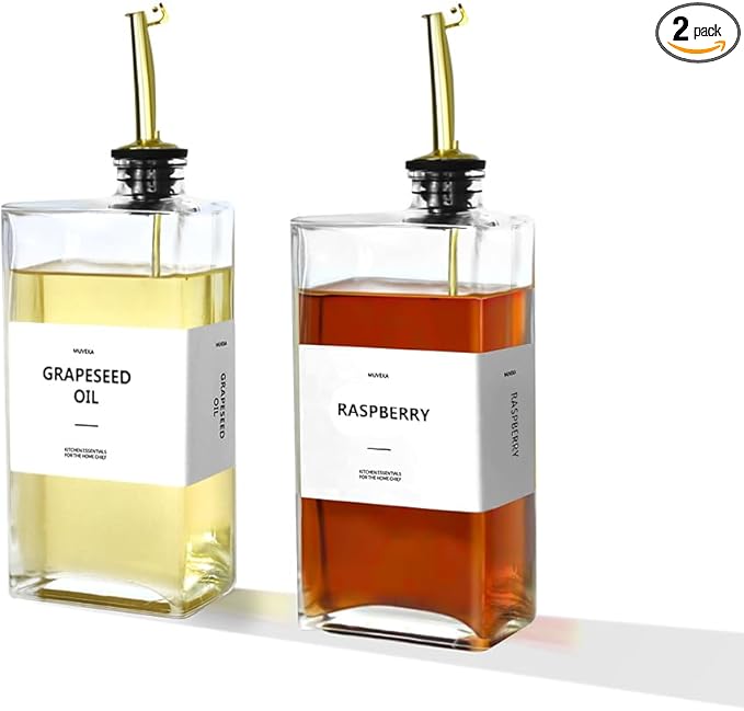 Olive Oil Dispenser Bottle for Kitchen, 16.9 oz/ 500 ml Cooking Oil Container, Glass Oil Dispenser Set, Glass Cruet for Oil with Pourer Spouts, Coffee Syrup Dispenser
