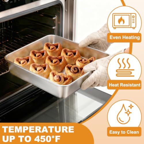 Stainless Steel Baking Pan with Lid, 8 x 8 x 2 Inch Deep Square Cake Pan with Cover, Non-toxic&Healthy Bakeware Set of 2, Easy Clean, Dishwasher & Oven Safe, for Cakes, Brownies(2Pans+2Lids)