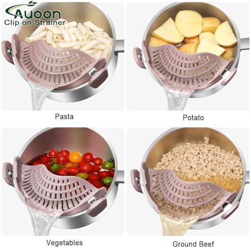 AUOON Pot Strainer Clip on Silicone, Large 10.45 x 4.33 in, Almond Rose