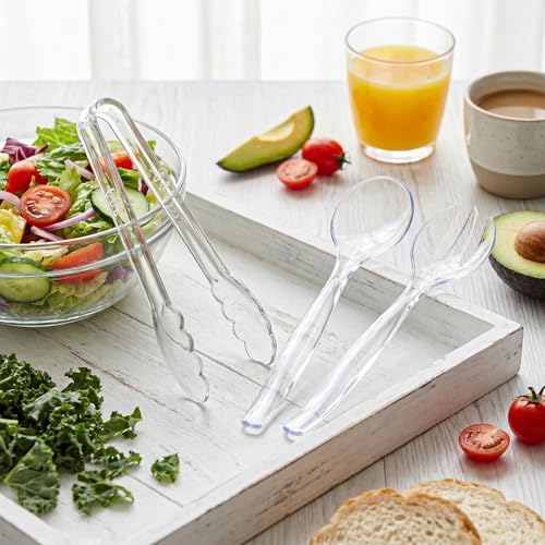 Mwellewm Plastic Serving Utensils Set Disposable Tongs Spoons for Buffet