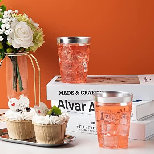 I00000 200PCS Silver Plastic Cups, 10 OZ Disposable Clear Plastic Cups