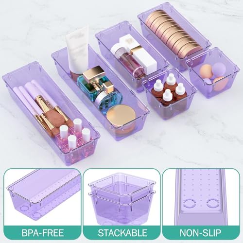 12 Pack Clear Drawer Organizer Set, Drawer Storage Trays, Storage Bins