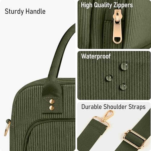 Lunch Bag Large Insulated Lunch Box for Women Men Adult Cute Green Lunchbox Corduroy Lunch Bags Boxes Pail with Adjustable Shoulder Strap for Work Mom Picnic Office Travel 11.4×6.8×9.1 inches 11.5L