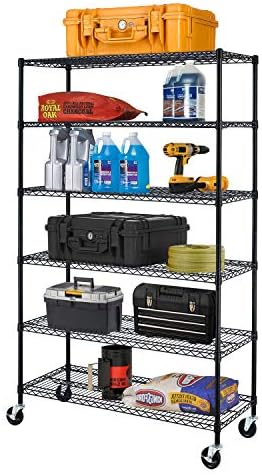 BestOffice | 6-Tier Wire Shelf with Wheels | 18" x 48" x 78" | Black