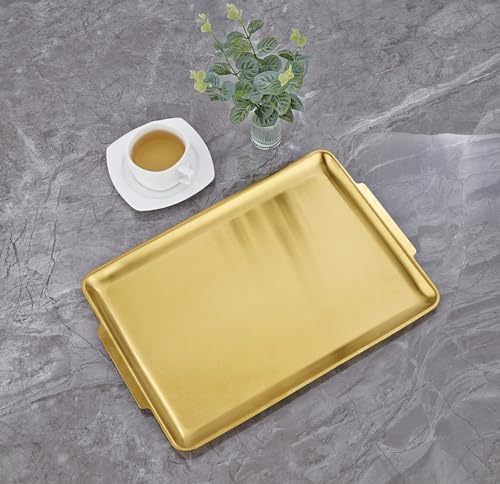 16.3" x 11" Large Serving Platters Set of 2, Stainless Steel Heavy-Duty Large Serving Trays, Gold Rectangular Plates for Food, Fruit, Party, Wedding, Christmas, Chip and Scratch Resistant
