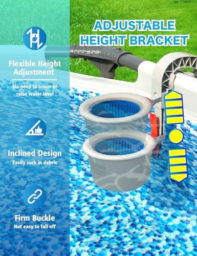 Above Ground Pool Skimmer with 5 Skimmer Socks, Wall Mount Surface Skimmer with Basket for Intex, Tubular, Metal Frame & Inflatable Pools, Adjustable Floating Filter - Auto Removes Leaves & Debris