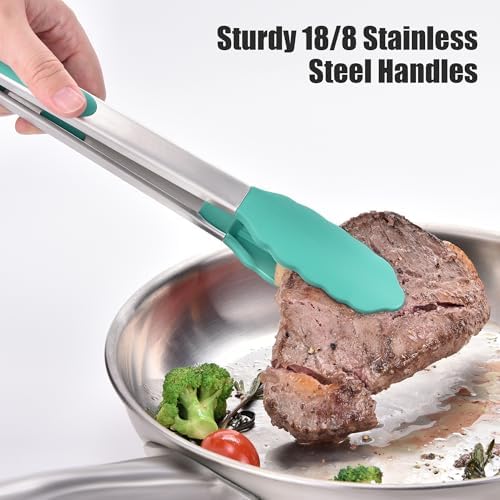 Doosu Kitchen Tongs with Silicone Tips for Cooking Serving (9+12in, Aqua)