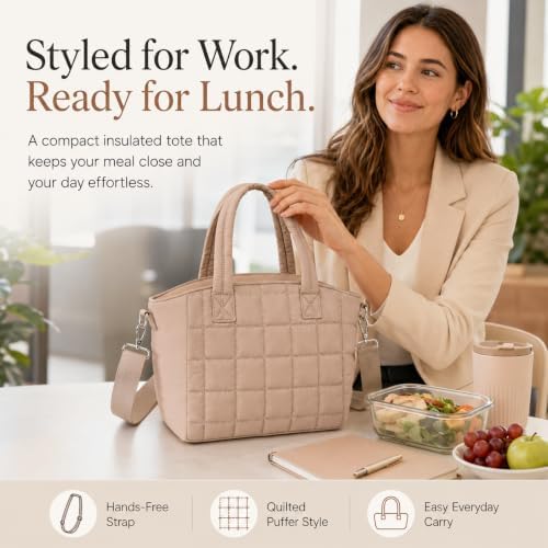 CAMTOP Lunch Box for Women Men Insulated Lunch Bag Lunch Tote Bag Leakproof Thermal Cooler Large Capacity for Travel Work School Picnic (Khaki Check, Medium)