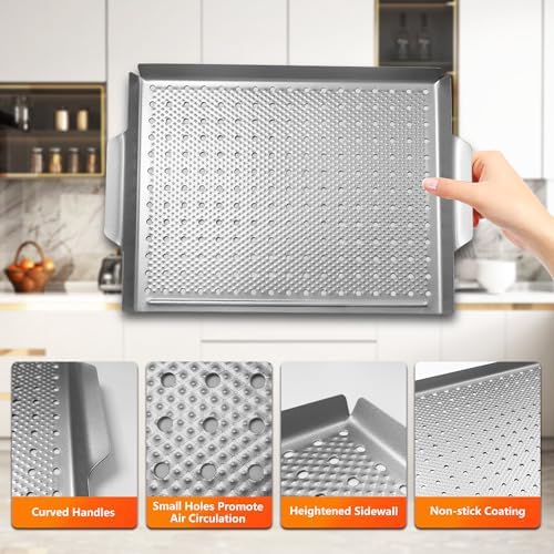 Non-Stick Grill Topper Pan, Carbon Steel Tray for BBQ, 15.7 x 11.2 in