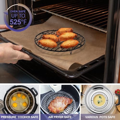 P&P CHEF 7.5 Inch Cooking Rack Round for Steaming Cooling, Black, 2 Pack