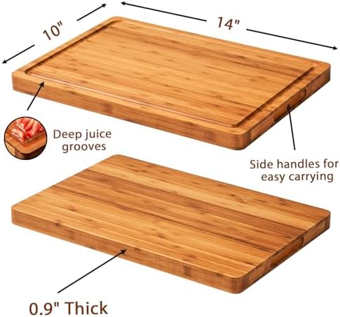 Allsum Bamboo Cutting Boards for Kitchen, 1" Extra Thick Wood Butcher Block, Heavy Duty Wooden Chopping Block, Charcuterie Boards & Cheese Platter