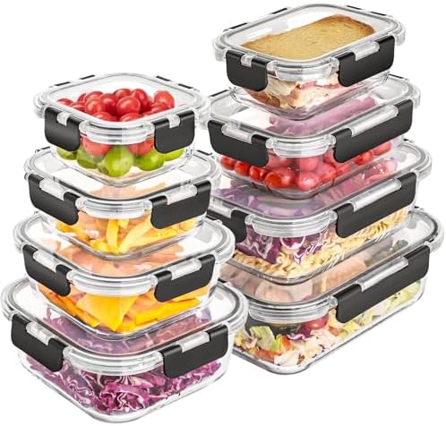 Liuruiyu 8 Pack Glass Food Storage Containers with Lids, Meal Prep Containers, Airtight Bento Boxes with Leak Proof Locking for Microwave, Oven, Freezer and Dishwasher, BPA Free