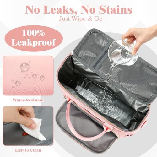 GYEUKHAM Insulated Lunch Bag for Women Men,Extra Large Lunch Box, Leakproof Reusable Cooler Tote for Adult, Everyday Soft Lunch Tote Bag for Work College Picnic Travel,Pink