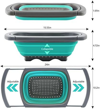 Qimh Colander collapsible, Colander Strainer Over The Sink Vegetable/Fruit Colanders Strainers With Extendable Handles, Folding Strainer for Kitchen,6 Quart