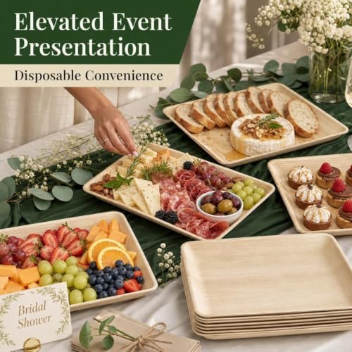 Charity Leaf Disposable Bamboo 14" x 10" Trays (200 Pieces) Bamboo Serving Platters, Disposable Boards, Eco-Friendly Dinnerware For Weddings, Catering, Events