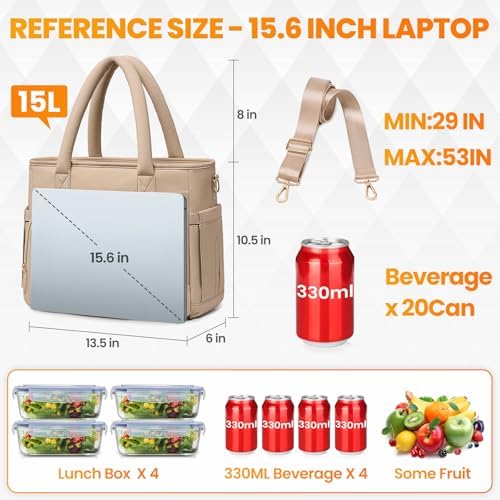 Artelaris Lunch Bag Women, Adult Insulated Lunch Box, Leakproof Lunch Cooler Bag, Reusable Large Lunch Cooler for Work, Picnic, Travel (Khaki)