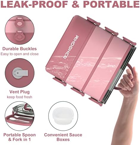 RIKDOKEN Lunch Box, Stackable 3 Layers Containers, Portable 94OZ Large Capacity Leakproof Bento Box with Spoon & Fork & Sauce Boxes, Microwave Safe Lunch Box for Kids and Adults