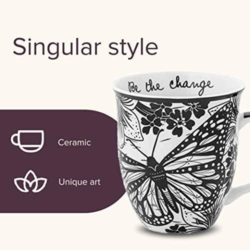 Karma Gifts 14 oz Black and White Boho Mug Butterfly - Cute Coffee and Tea Mug - Ceramic Coffee Mugs for Women and Men
