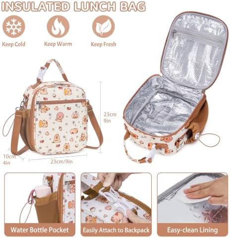 Kids Bento Lunch Box with Food Jar, Water Bottle, Lunch Bag, Brown