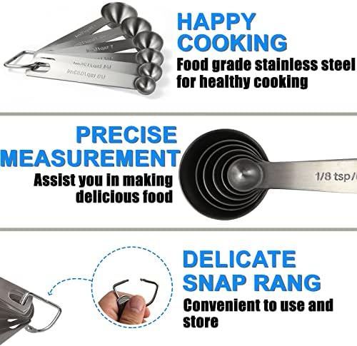 Measuring Spoons, Premium Heavy Duty Stainless Steel Measuring Spoons Cups Set, Small Tablespoon with Metric and US Measurements, Set of 6 for Measuring Dry and Liquid Ingredients