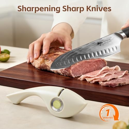 Knife Sharpener, 6 Adjustable Sharpening Angle, Coarse & Fine Knife Sharpener with Adjustable Angle Guide (Beige)