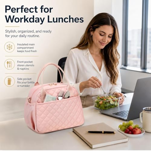 CAMTOP Lunch Box for Women Insulated Lunch Bag Large Lunchbox Cooler Thermal Leakproof Quilted Reusable Lunch Tote Bag for Work School Travel Picnic