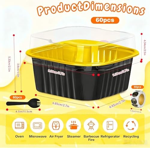 60Pack 5oz Black&Gold Mini Cake Pans with Lids, Spoons and Stickers Baking Cups Aluminum Foil Pans Tins, Individual Dessert Cups Containers for Sales,Party,Picnics