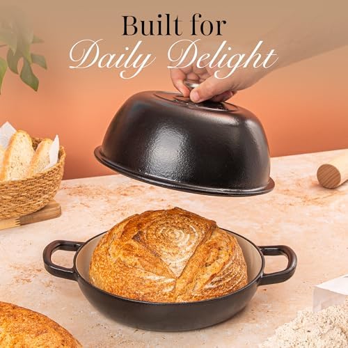 Enamelled Cast Iron Dutch Oven Pot – Dutch Oven For Sourdough Bread Baking – Cast Iron Bread Pot – Black, 6 Quarts, 26cm – by Nuovva