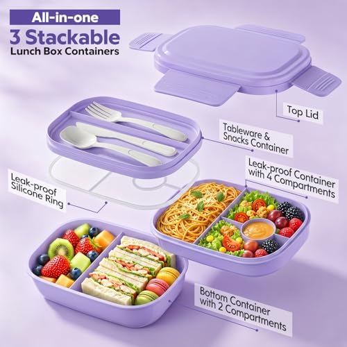 Bento Box Adult with Insulated Lunch Bag - 3 Stackable Leak-Proof Lunch Box