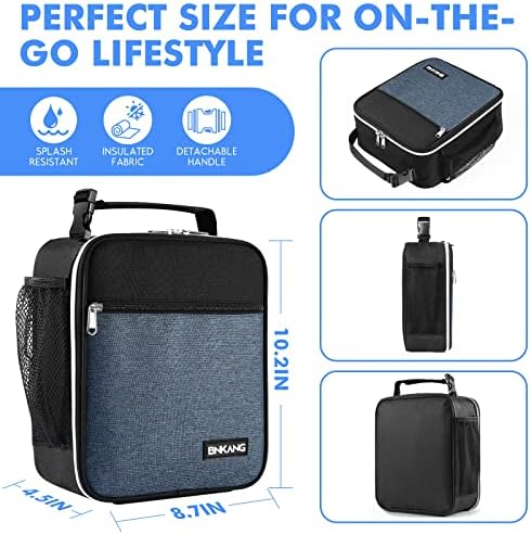 Lunch Box Insulated Lunch Bag - Durable Small Lunch Bag Reusable Adults Tote Bag Lunch Box for Adult Men Women (Black with Blue)