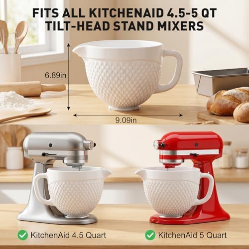 COFUN Ceramic Mixer Bowl for KitchenAid 4.5-5 Qt Tilt-Head Stand Mixers