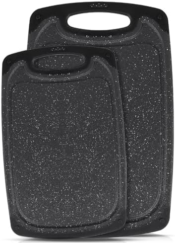 Cutting Boards Set,15.7"×9.4" & 12.5"×7.7" Plastic Chopping Board Set,Made From Natural Food Grade Material,BPA Free&Eco,Non Slip&Juice Groove,Dishwasher Safe,Double-Sided Usable,Dark Grey