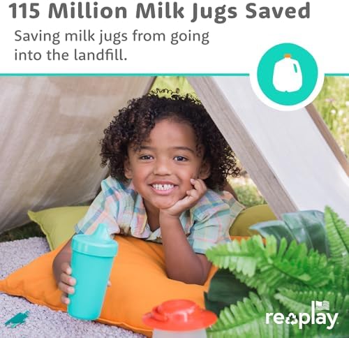 Re-Play Spill-Proof Sippy Cups for Toddlers - Kids Reusable 10 Oz Set of 4, Dishwasher & Microwave Safe, Made in USA, Modern Blush