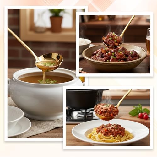Gold Ladle, 304 Stainless Steel Gold Ladle 11.4" Long Handle Kitchen Metal Ladel Large Serving Spoon for Cooking, Serving, Stirring, Canning