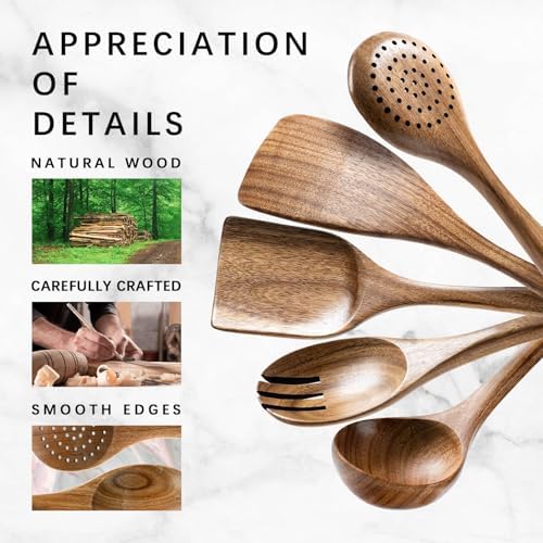 Wooden Spoons for Cooking, 5-Piece Acacia Wood Cooking Utensil Set
