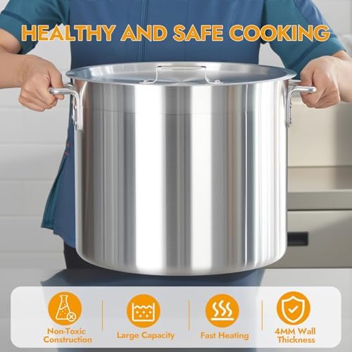 CURTA 32 Quart Aluminum Stock Pot with Lid, Heavy Duty Commercial Grade Large Capacity Cooking Pot for Boiling, Stewing, Great for Kitchen, Restaurant, Catering, and Home Use, NSF Certified