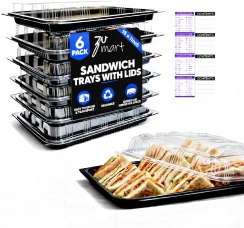 6 Pack Catering Trays with Lid – 15" Serving Trays with Lids - Reusable Serving Platter With Lid for Catering, Buffet, Picnics & Events – Party Trays With Lids (15.35 × 11.42 × 2.95 inch)